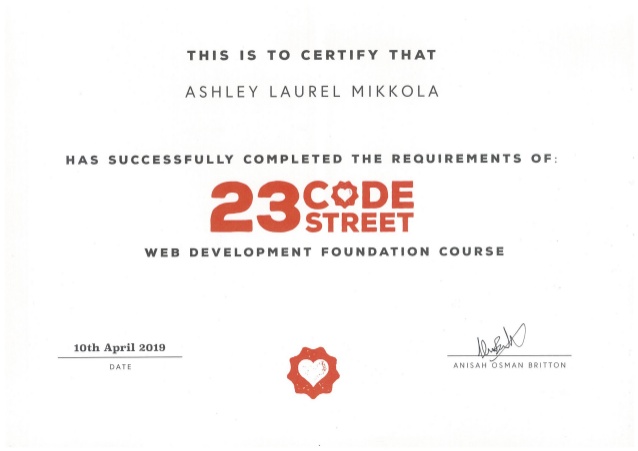23 Code Street Certificate in JS html and css