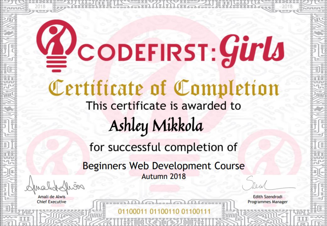 CFG certificate in basic webdevelopment